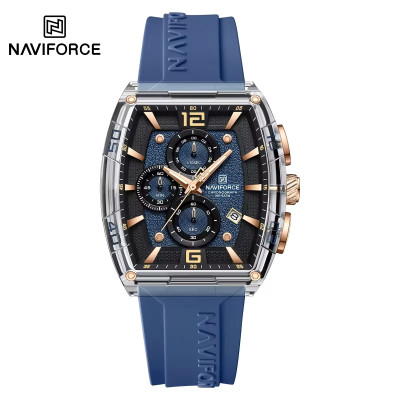 NAVIFORCE NF6101 Silicone Strap Casual Fashion Outdoor Sports Luminous Chronograph Dial Quartz Watch For Men - Silver & Navy Blue